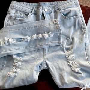 Light Blue HighWaisted Ripped Jeans